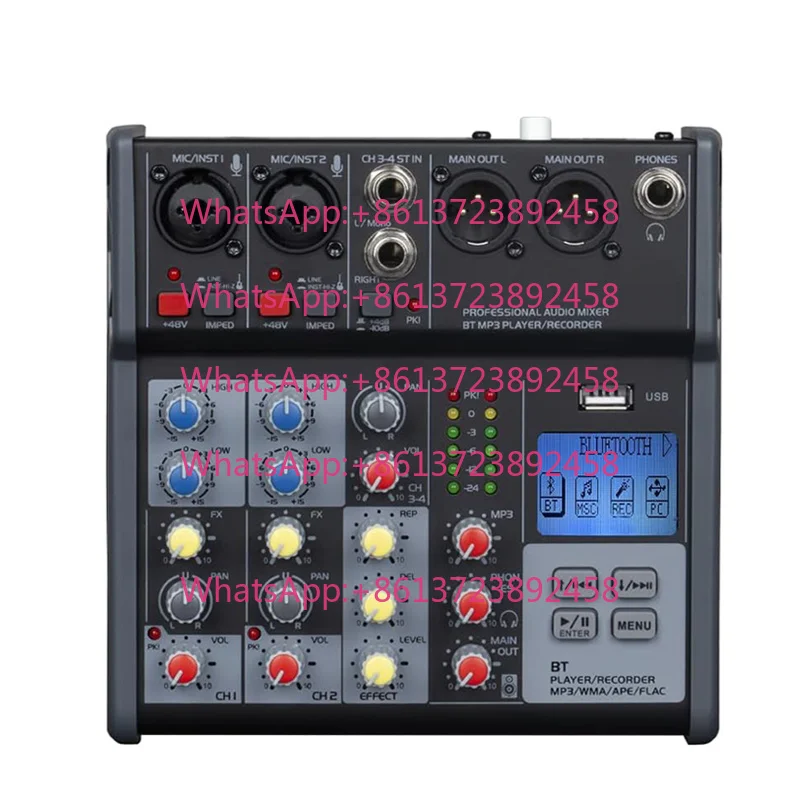 Hot Selling 4 Channel Audio Mixer Board Console Live Recording Sound Card USB Drive XLR Microphone Jack 48V Power for