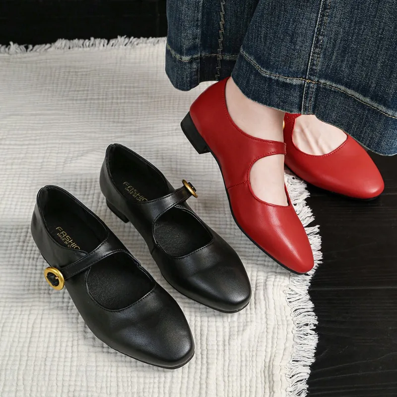 

Французские туфли Мэри Джейн с круглым носком и металлической пряжкой, женские, с низким вырезом, винтажные, на блочном каблуке, с элегантным дизайном