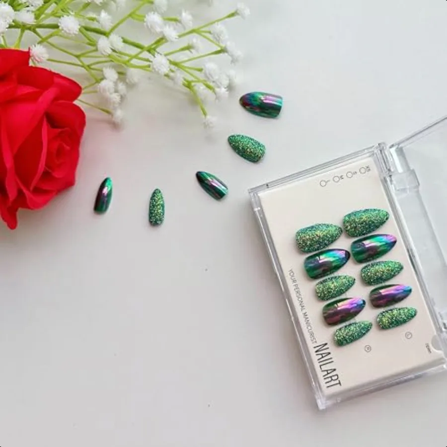 

false nailsPr Nails Green Glitter Pr on Nails Set: All in One Kit for Stunning Nail Makeovers 24 nail sizes Get salonlike nails