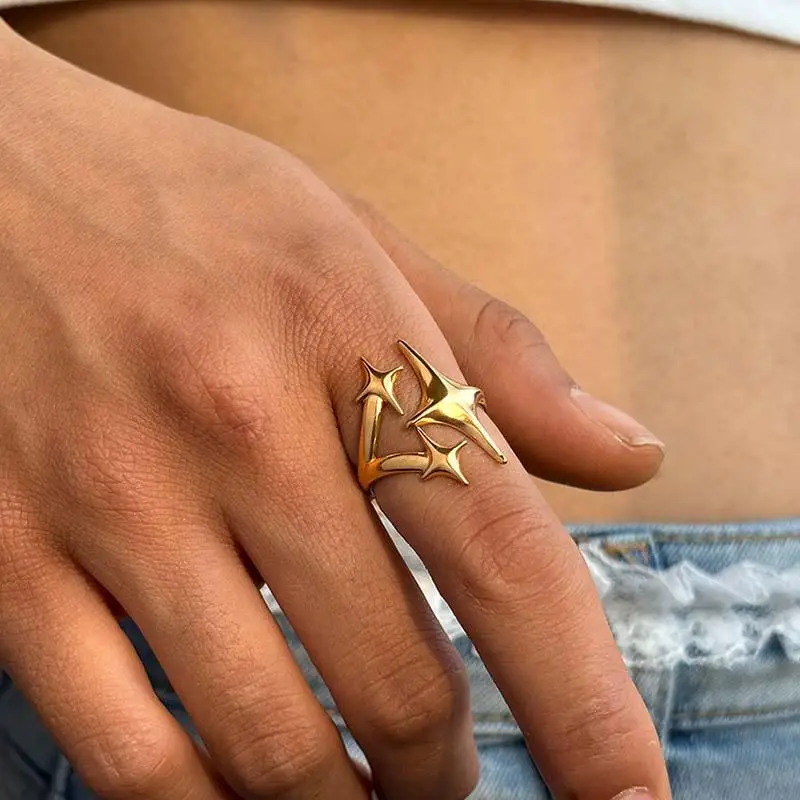 New European American Stainless Steel Ring Niche Teenage Design Featuring Star Like Minimalist Cool Personalized Temperament