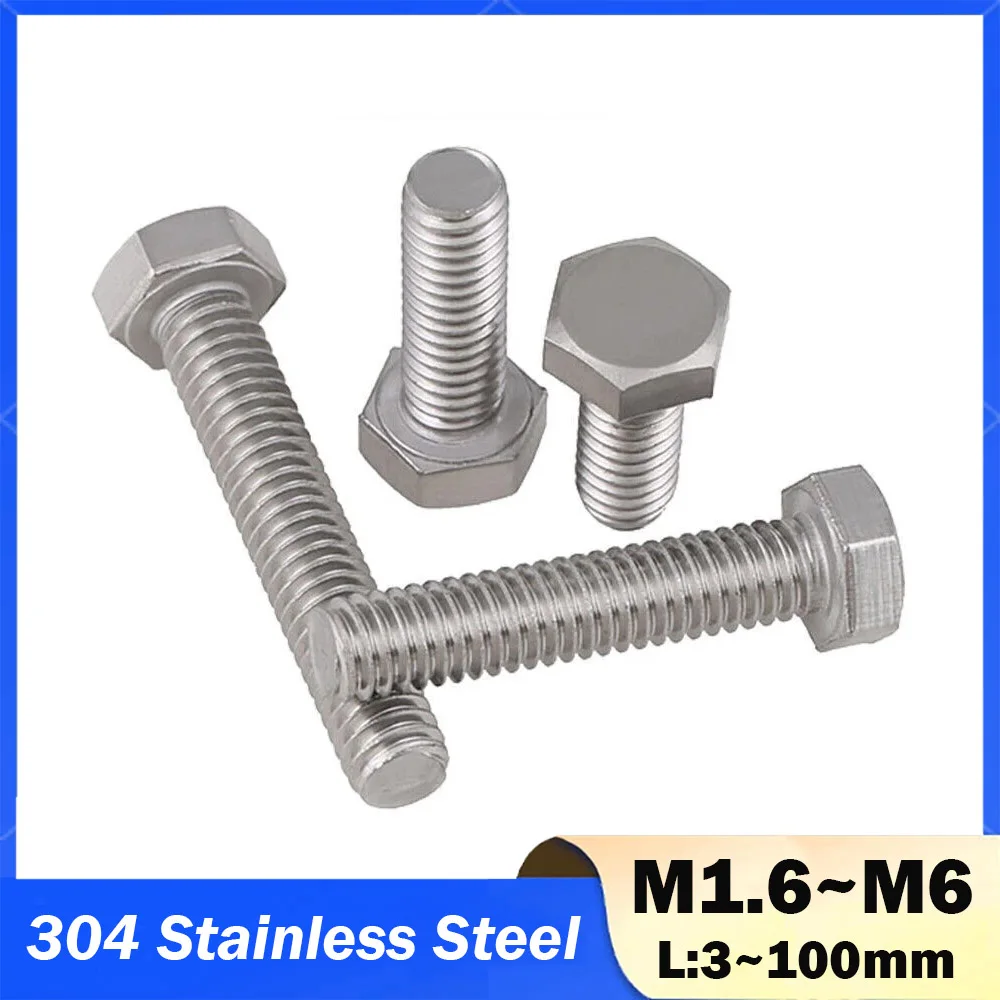 5/10/20Pcs M1.6 M2 M2.5 M3 304 A2-70 Stainless Steel External Hexagon Hex Head Cap Screw Bolt DIN933 L=3-20mm
