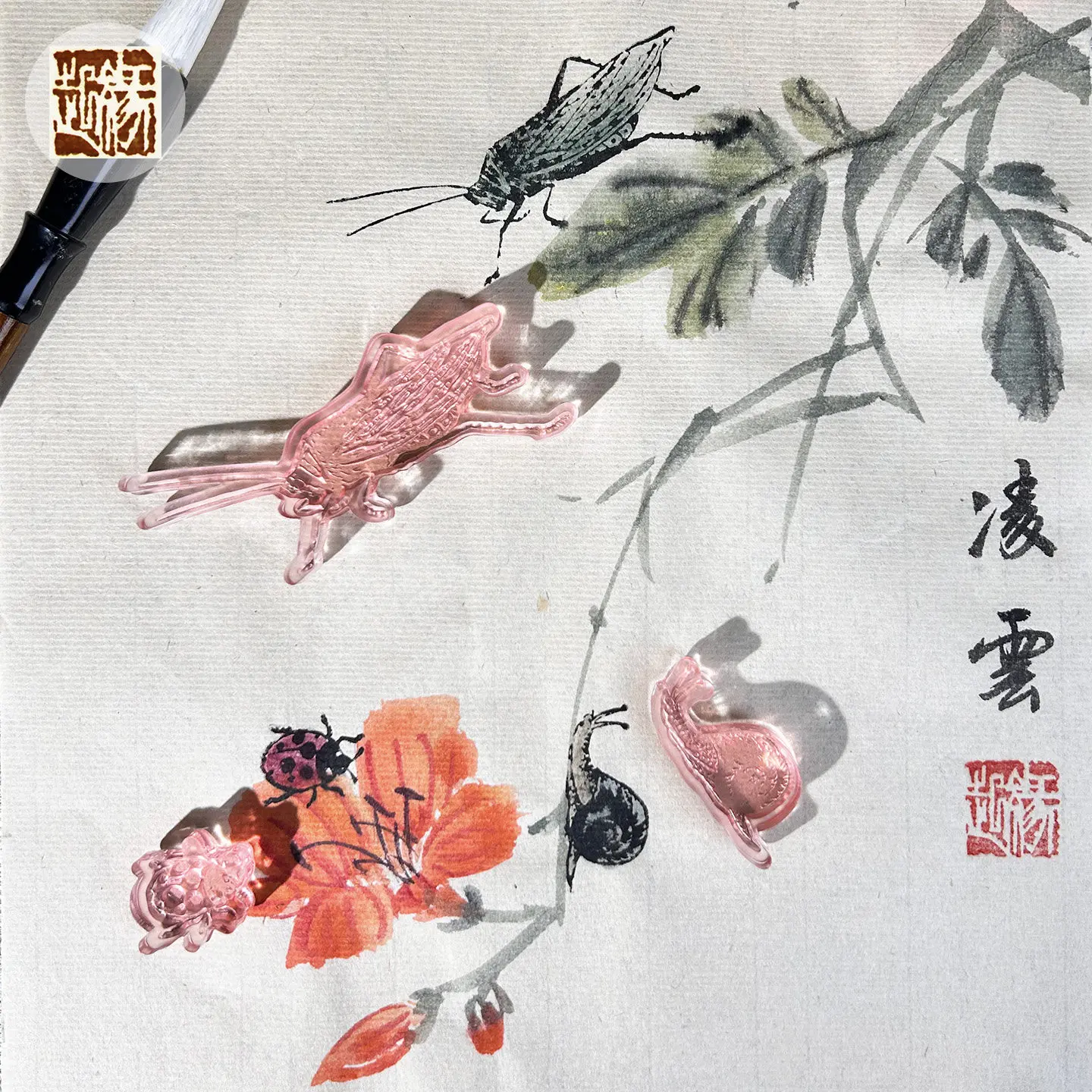 Chinese Ink Painting Landscape Grass Insect Series Acrylic Rubber Stamp for Scrapbooking Journaling