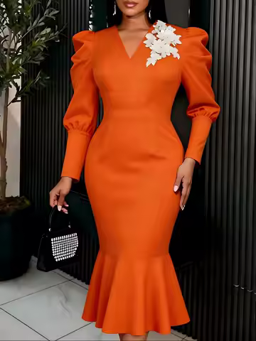 Long evening dresses Women casual elegant party dresses three dimensional floral prom dress gathered sleeves summer dress hxy307