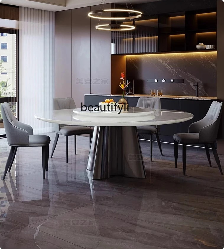 

Natural white ice jade luxury stone dining table round table with turntable natural marble round table