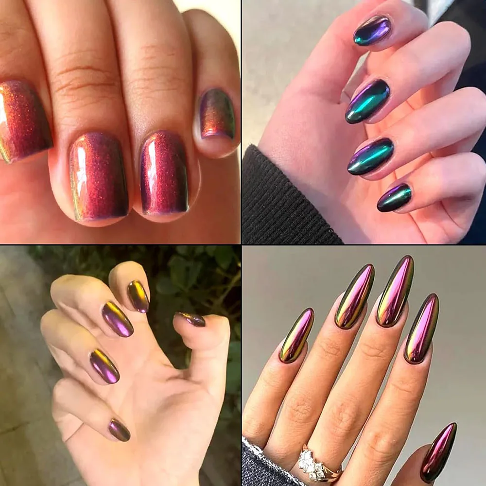 1 barattolo Camaleonte Aurora Specchio solido Polvere per unghie Lucido Duochrome Glitter Effetto metallico Polvere per unghie Fai da te Arcobaleno Ombretto Manicure