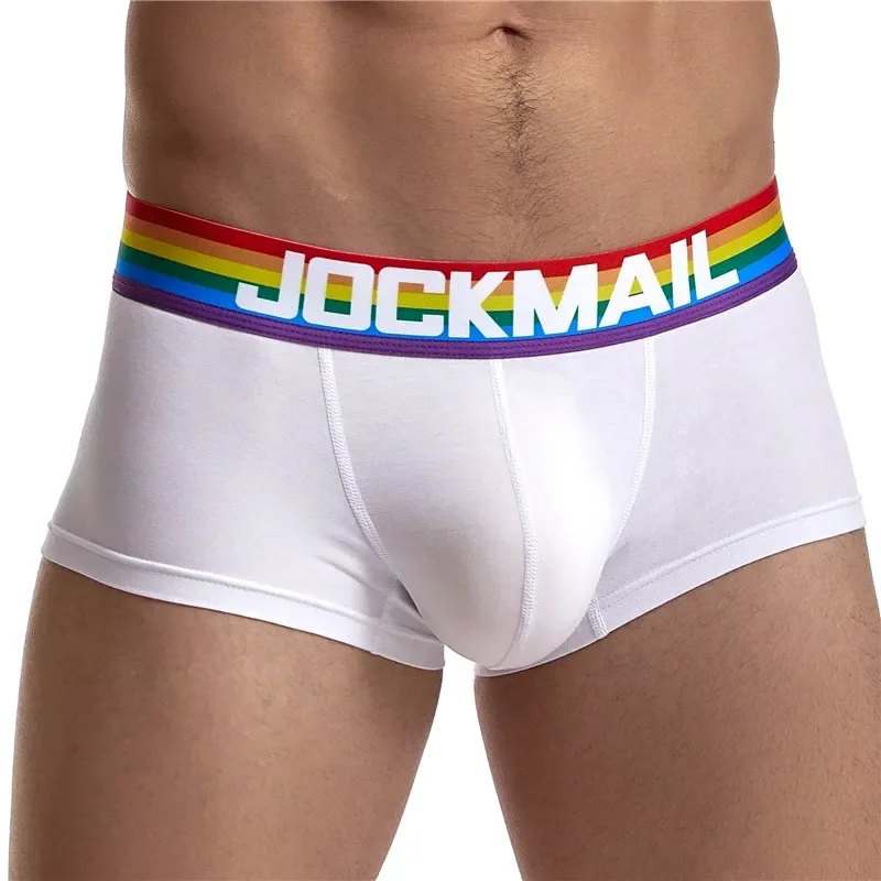 JOCKMAIL Sexy Men\'s Underwear Rainbow Elastic Band Boxer Briefs LGBT Club Male Gay Shorts Low Waist Cotton Swimming Trunks