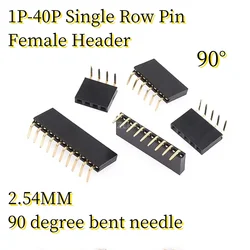 20PCS/LOT 1P-40P 2.54MM  90 degree bent needle Single Row Pin Female Header  2P/3P/4P/5P/6P/7P/8P/9P/10P/12P/20P/40P