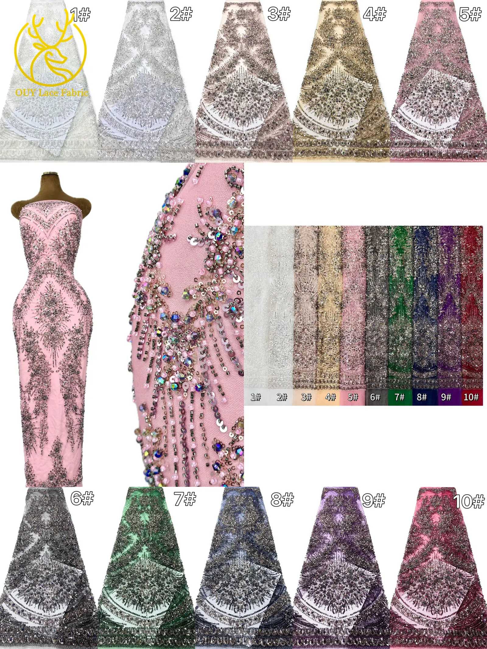 Eleganter und wunderschöner afrikanischer Perlen-Spitzenstoff 2026 Hochwertiger französischer Pailletten-Spitzenstoff für Damen-Abendkleider – Detail 3