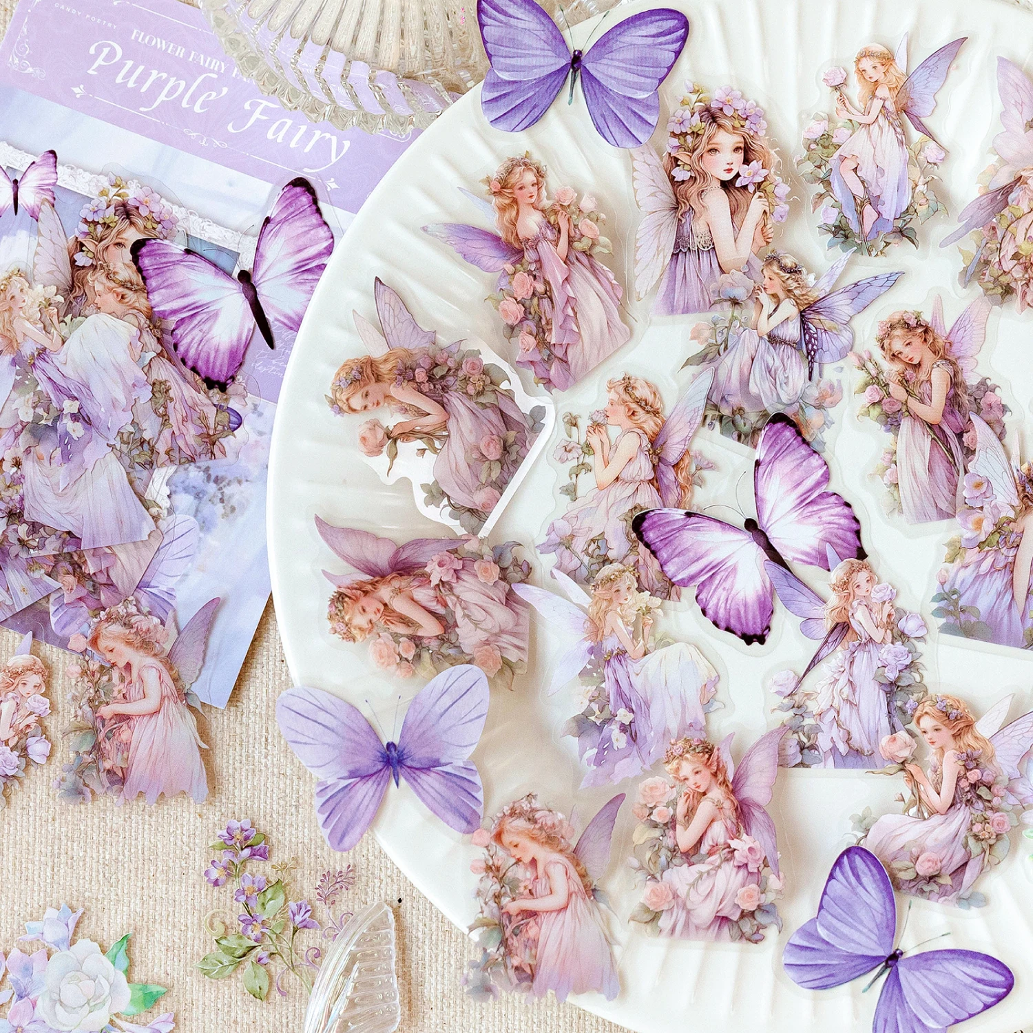 KSCRAFT 40pcs Purple Luo Fairy PET Sticker for DIY Scrapbooking Album Junk Journal Paper Craft Decorations