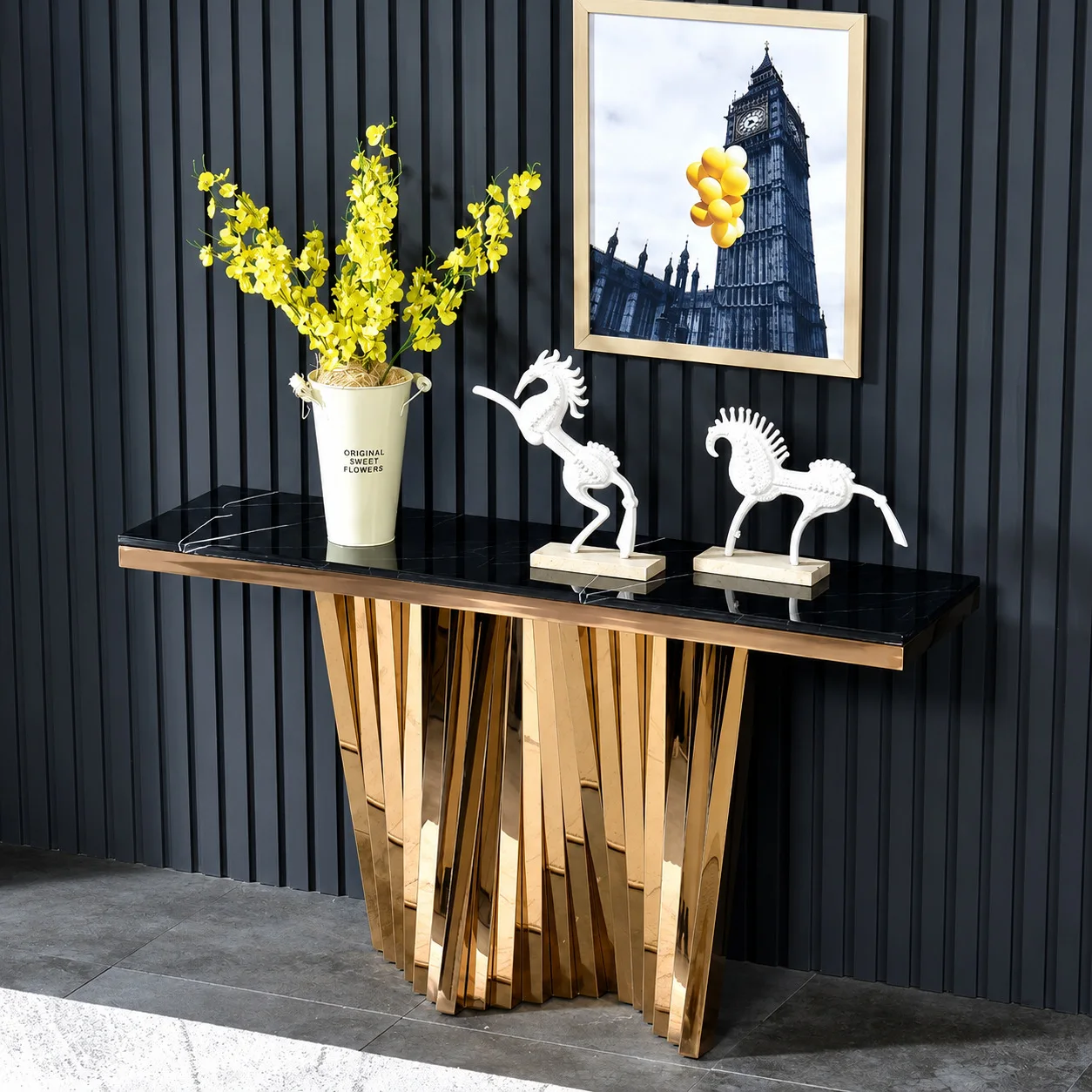 Light luxury marble entrance table Modern simple stainless steel entrance table Home corridor storage cabinet