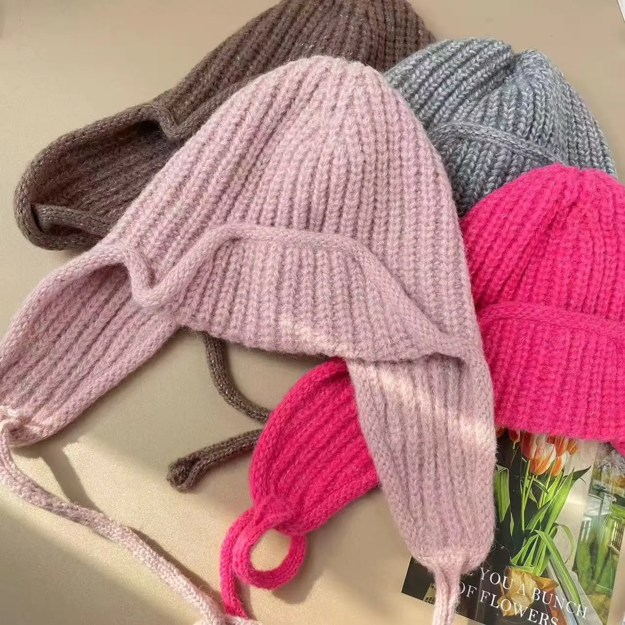 

New Solid Color Winter Warmer Hats High Quality Elastic Knitting Outdoor Warmer Knitted Hats Ear Protection Knitted Trapper Hat