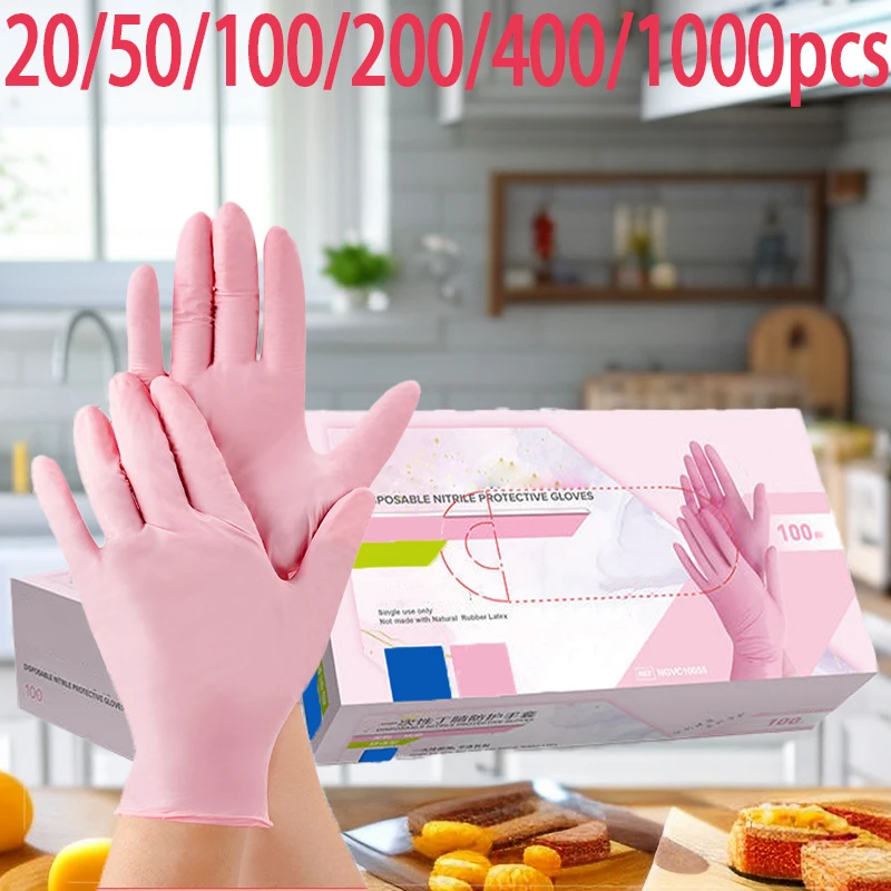 20/50/100/200/400/1000pcs Pink Disposable Nitrile Cleaning Gloves, Suitable for Hair Dyeing, Beauty Salons, Kitchen Gloves