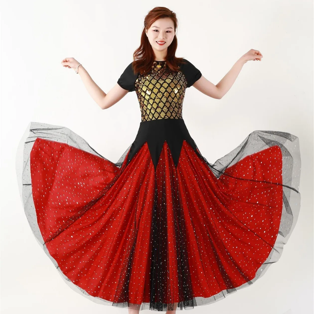 Red Elegant Modern Women Dance Performance Dress, Friendship Dress, Waltz Tango Holiday Party Dance Dress Competition