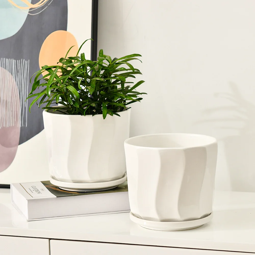 Ceramic simple creative personality large white household green plant pot