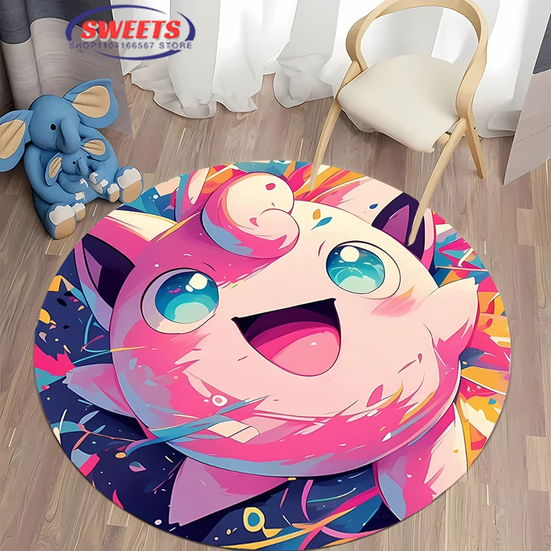 MINISO POKEMON Cute Jigglypuff Round Carpet, Rug for Living Room Bedroom Sofa Kitchen Doormat Decor,Kids Non-slip Floor Mat Gift