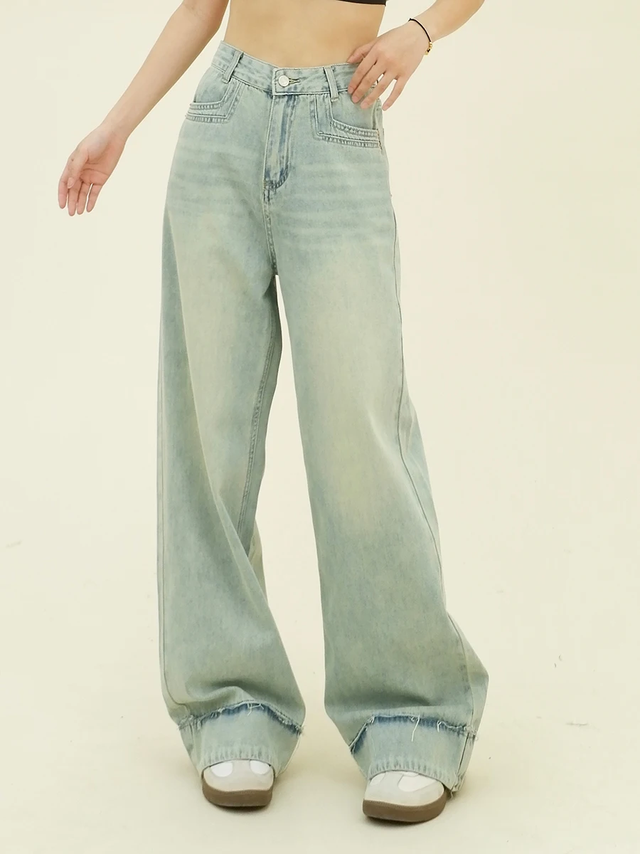 

Washed Jeans for Women in Spring 2024, New Loose Fitting BF Korean Version, Retro Casual Straight Leg Wide Leg