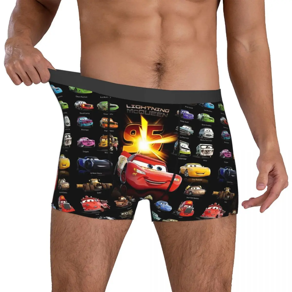 Boxers impressos Men's Lightning McQueen Cars, Cuecas Novidade, Roupa Interior, Cueca, A vida é uma rodovia, 95