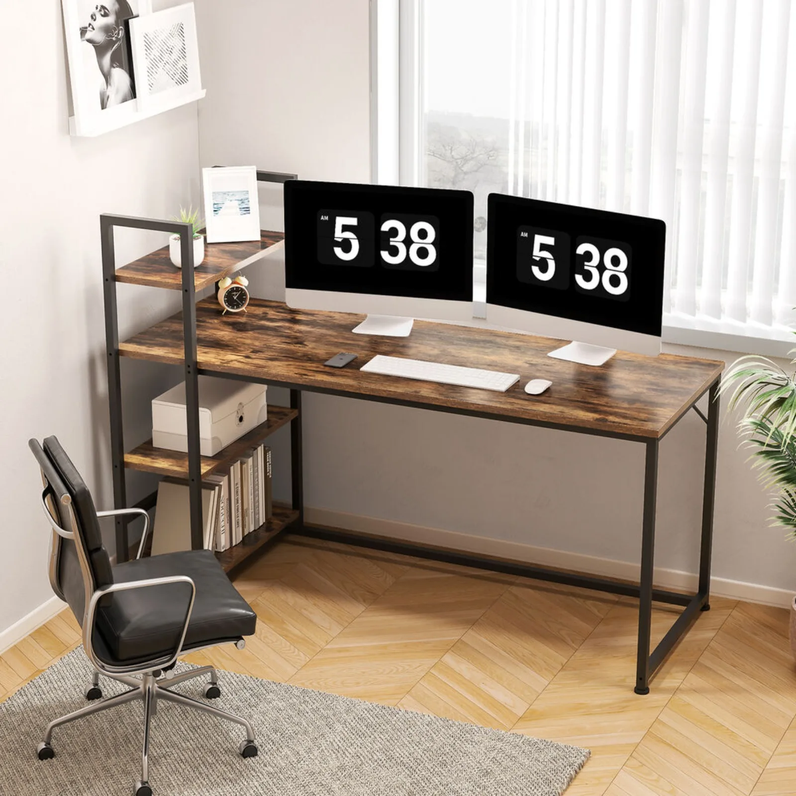 US 48-inch computer desk with double-sided storage shelf home desk-