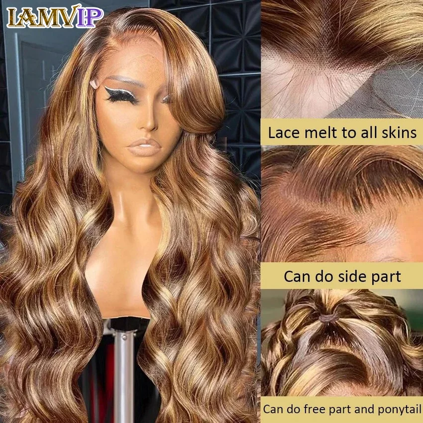 16 40 Inch 427 Pinao Highlight Colored Ombre Blonde Body Wave Wig 13x4 13x6 Hd Transparent Lace Frontal Human Hair Wig for Women