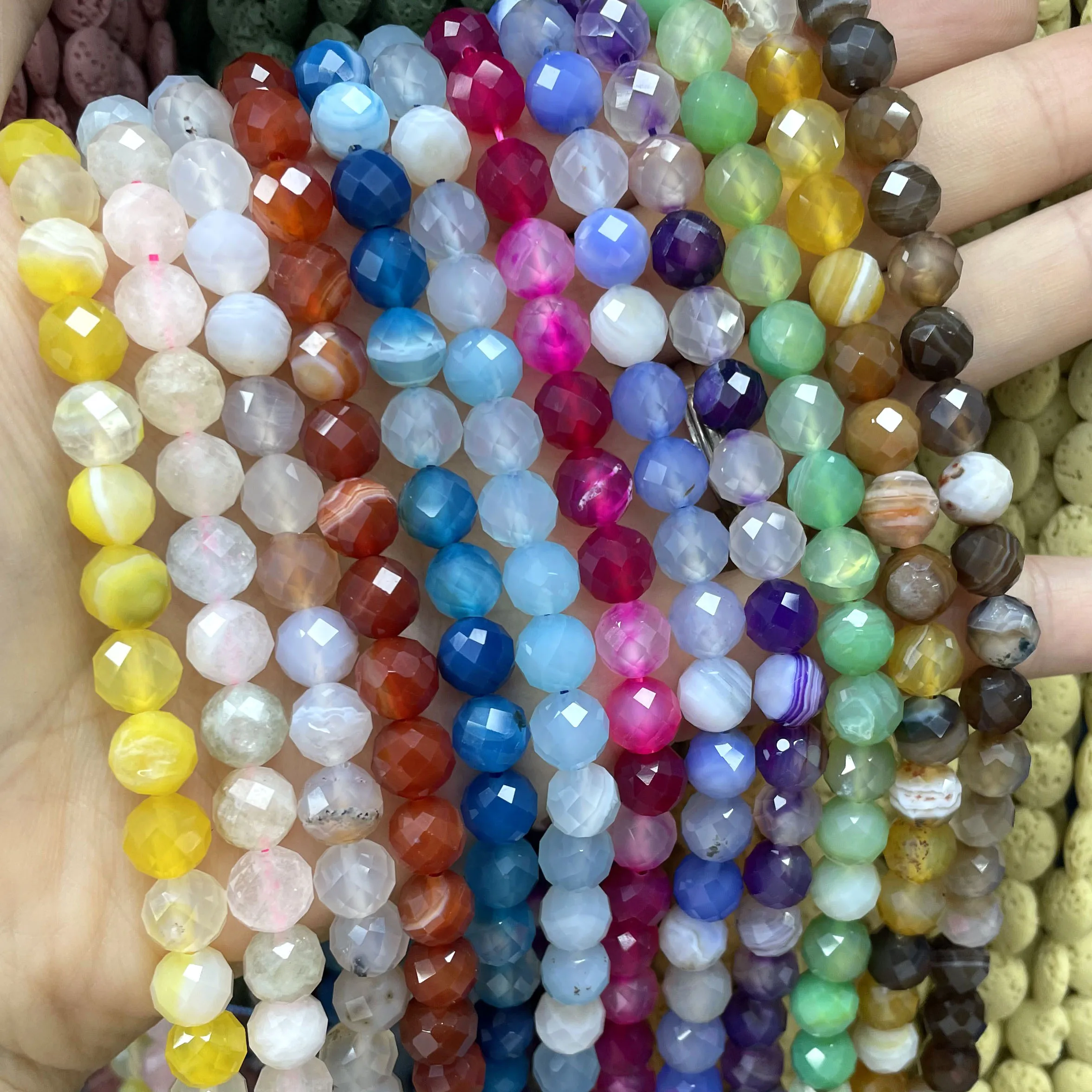 6 8 10MM Naturstein Facettierte Achate Aquamarin Turmalin Chalcedon Zwischenperlen für Schmuckherstellung DIY Armband Halskette