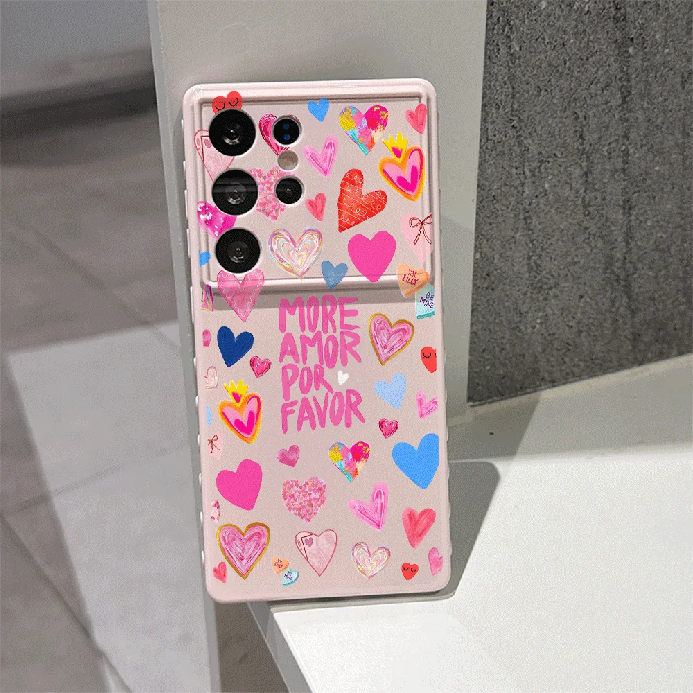 Love Heart More Amor Por Favor Graffiti Pattern Phone Case for Samsung Galaxy S26 S25 Ultra S24 FE S23+ S22 Plus A57 A56 Covers