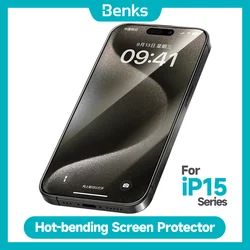 Benks Black Gold Series Screen Protector 3D Heat Bend Mobile Phone Protective Film with Dust Net for iPhone 15 Pro Max