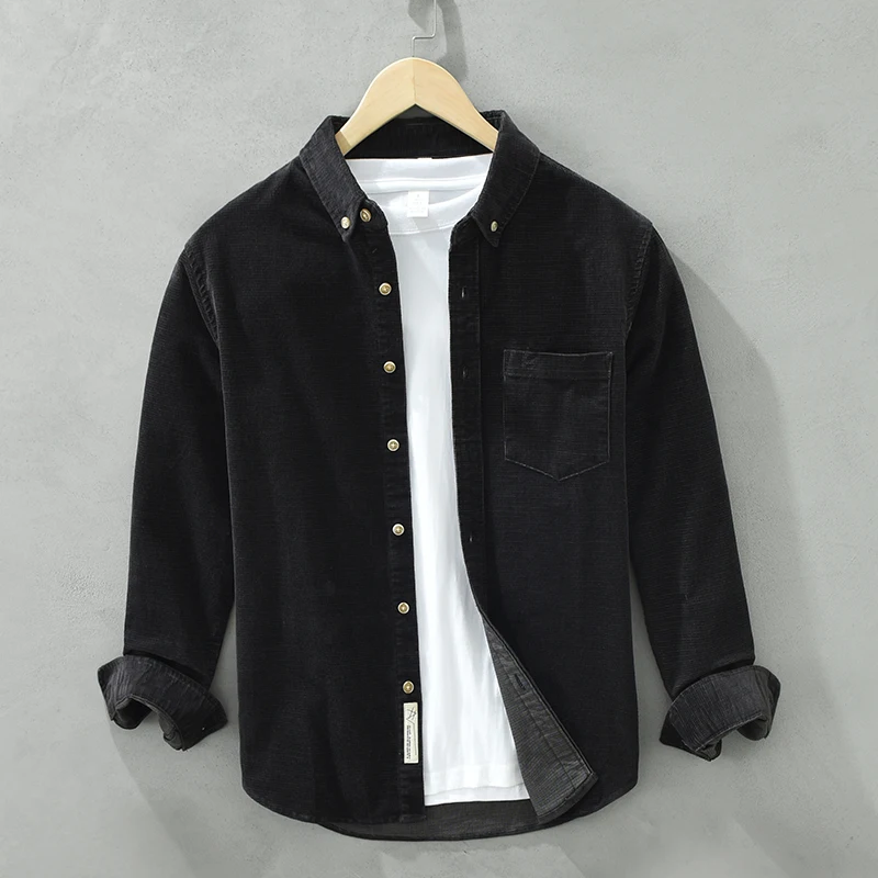 Casual corduroy Shirts for Men Autumn New Cotton Turn-down Collar shirt Men's Clothing