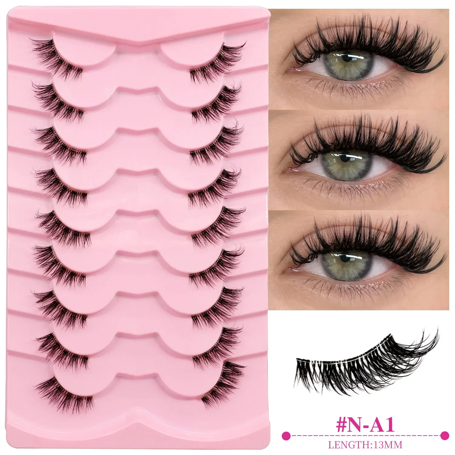 Veltrinay natürliche halbe Wimpern, Katzenwimpern, weich, dünn, mit klarem, unsichtbarem Band, wiederverwendbares Make-up aus künstlichem Nerz