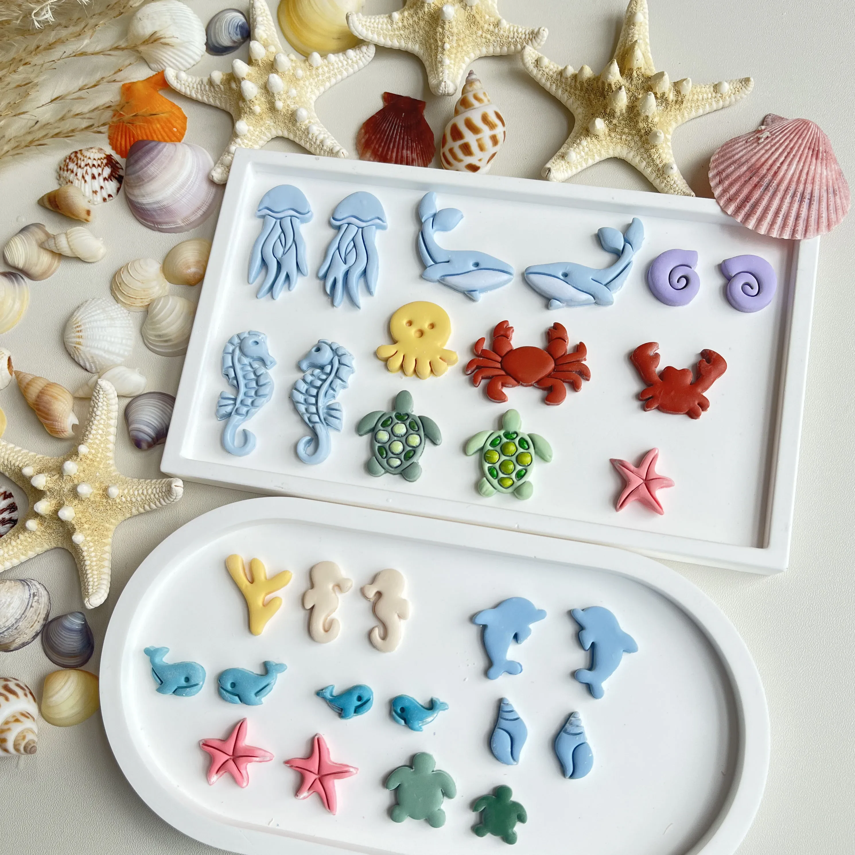 Fantasy Ocean World Series Polymer Clay Molds Seahorse Jellyfish Whale Octopus Crab Dolphin Turtle Starfish Conch Earrings Shape