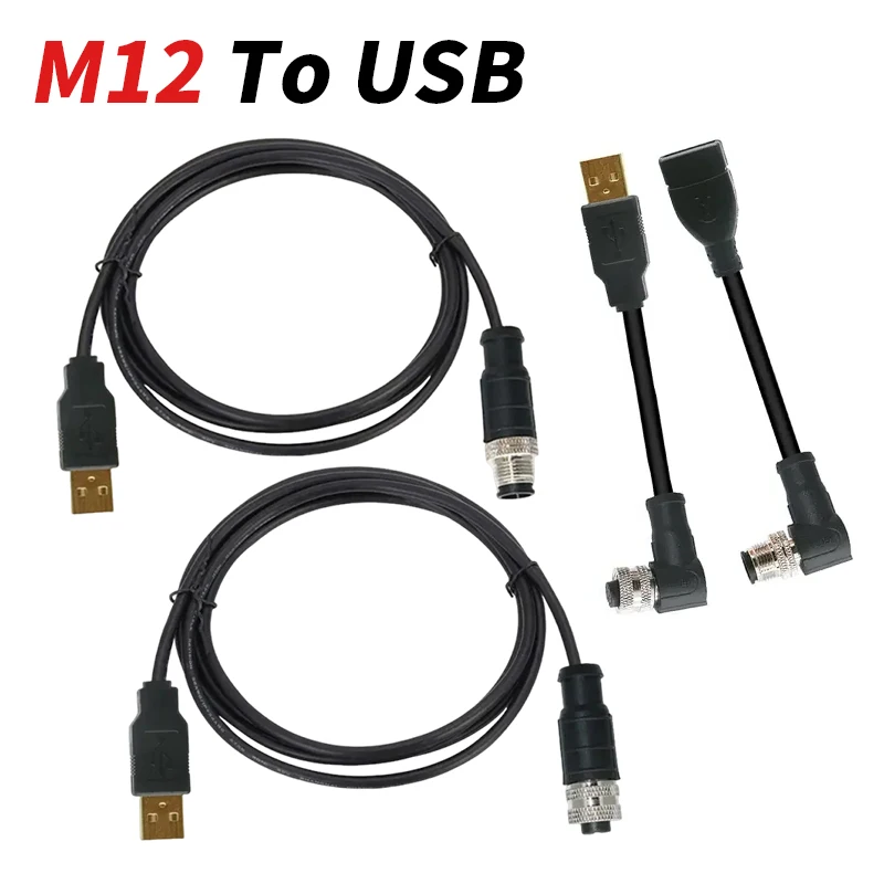 4Pin M12 to 2.0 USB Connector Cable 5Pin to USB Scanner Cable Industrial Camera Wire Plug USB to M12 Male Female Extension Line