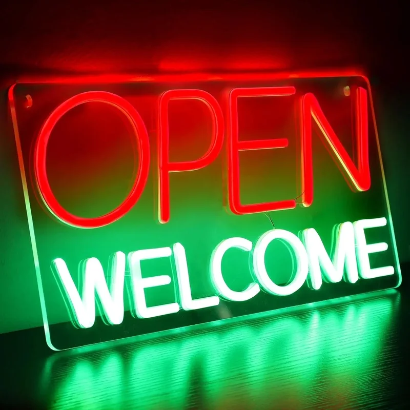 Open Welcome Neon Sign Led Lights Business Room Decoration Storefront Window Glass Door Shop Store Bar Salon Restaurant USB Lamp