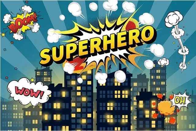 Super Hero City Building Super Hero Theme ฉากหลัง Baby Shower Birthday Party การถ่ายภาพพื้นหลังสำหรับ Photo Studio Photophone