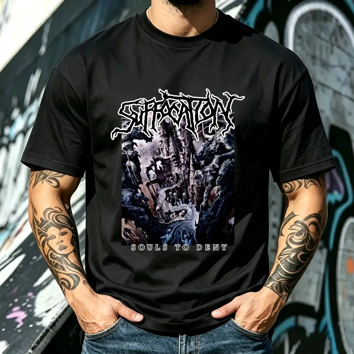 washed T Shirt SUFFOCATION cd cvr SOULS TO DENY Official XL New effigy pierced spawn long sleeves vintage Washed Soft