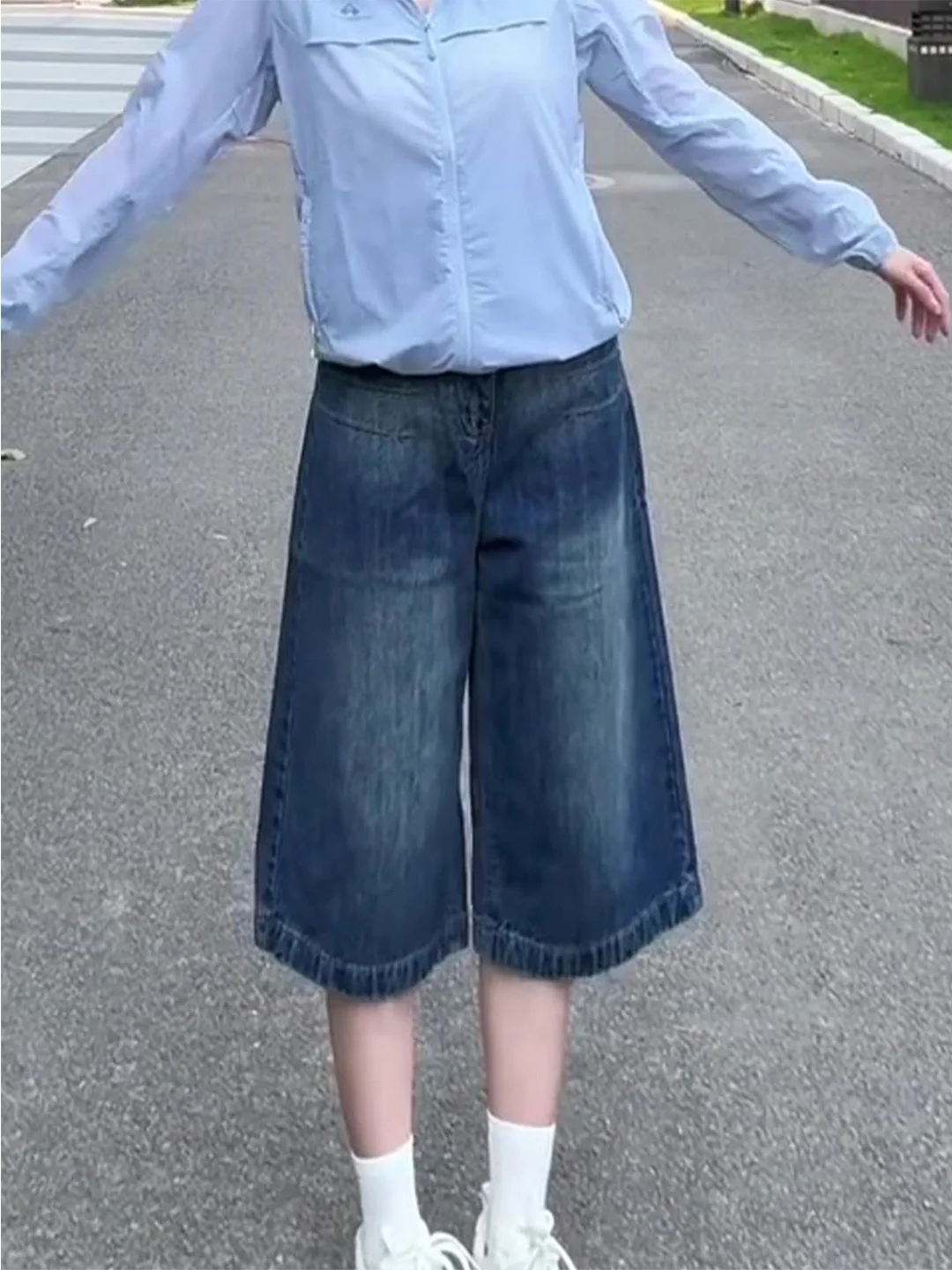 

High Waist Vintage Distressed Mid-Calf Straight Leg Jeans Women's Summer New Style BF Lazy Style Short Jeans Denim Skinnies