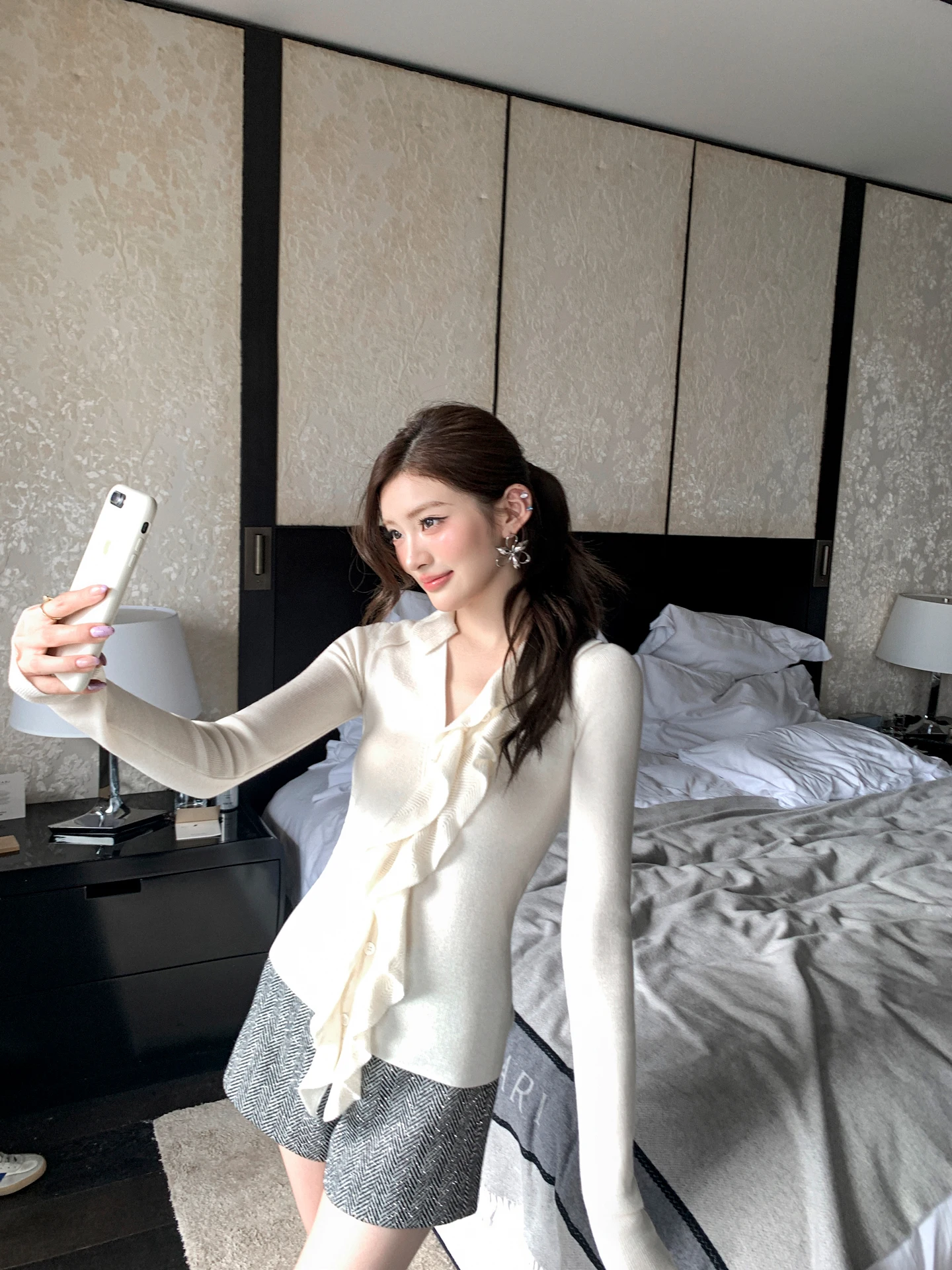 

Slim Fit V-Ne Трикотаж из мягкого полиэстера Long Sve Повседневный топ нестандартного дизайна Осенний модный винтажный женский irt