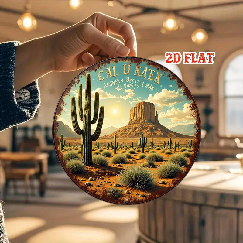 CIFBUY Vintage Desert Cactus Arizona Style Aluminum Wall Art Metal Sign, Waterproof Wear Resistant Decor for Home Patio Yard