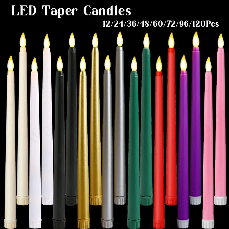 12-120Pcs Flameless LED Taper Candles Wedding Bulk Battery Operated 11Inch Flickering 3D for Party Decor