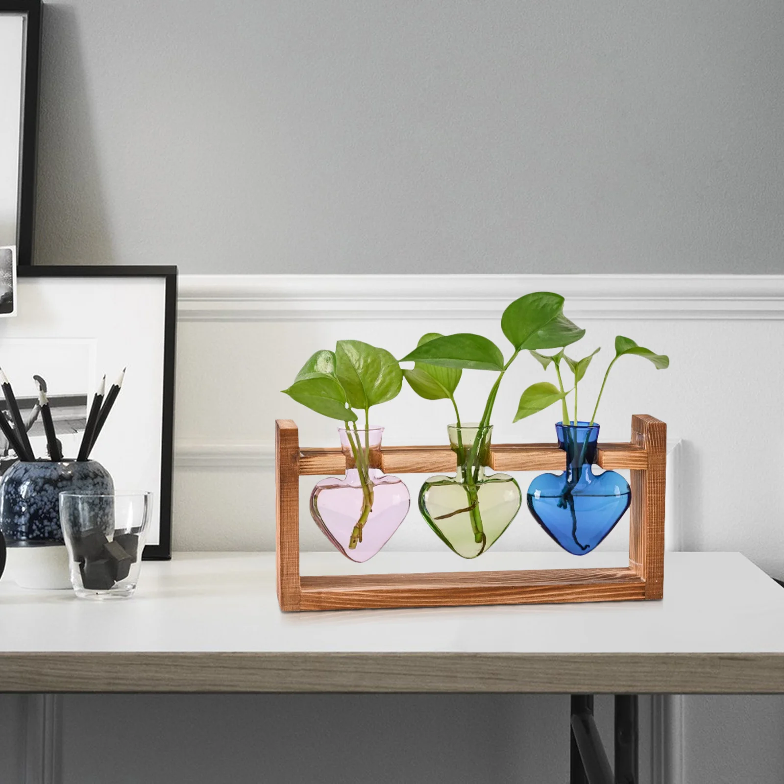 

3Pcs Hydroponic Heart Shaped Glass Vase Colorful Transparent Flower Pot Home Decor Desktop Planter Indoor Plants Tabletop