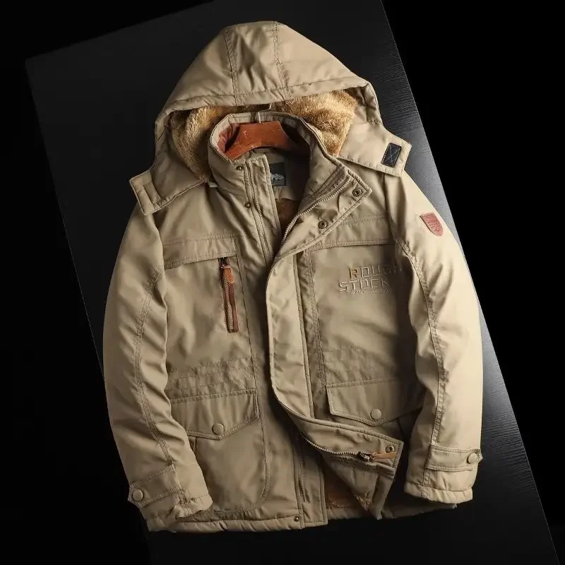 Men Autumn Winter Sports Cotton Jacket Fleece Parkas Military Warm Windproof Thick Pockets Outdoor Windbreaker Hooded Outerwear