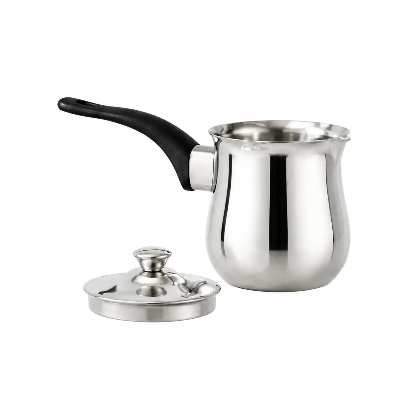 Lidded Stainless Steel Coffee Brewing Kettle with Controlled Stream Spout for Foaming Caramel Latte and Heating Drinks