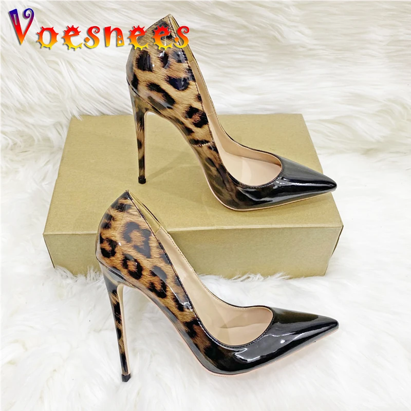 12CM Fashion Leopard Pattern High Heels Gradient Color Pointed Toe Women Pumps European American Sexy Night Club Single Shoes