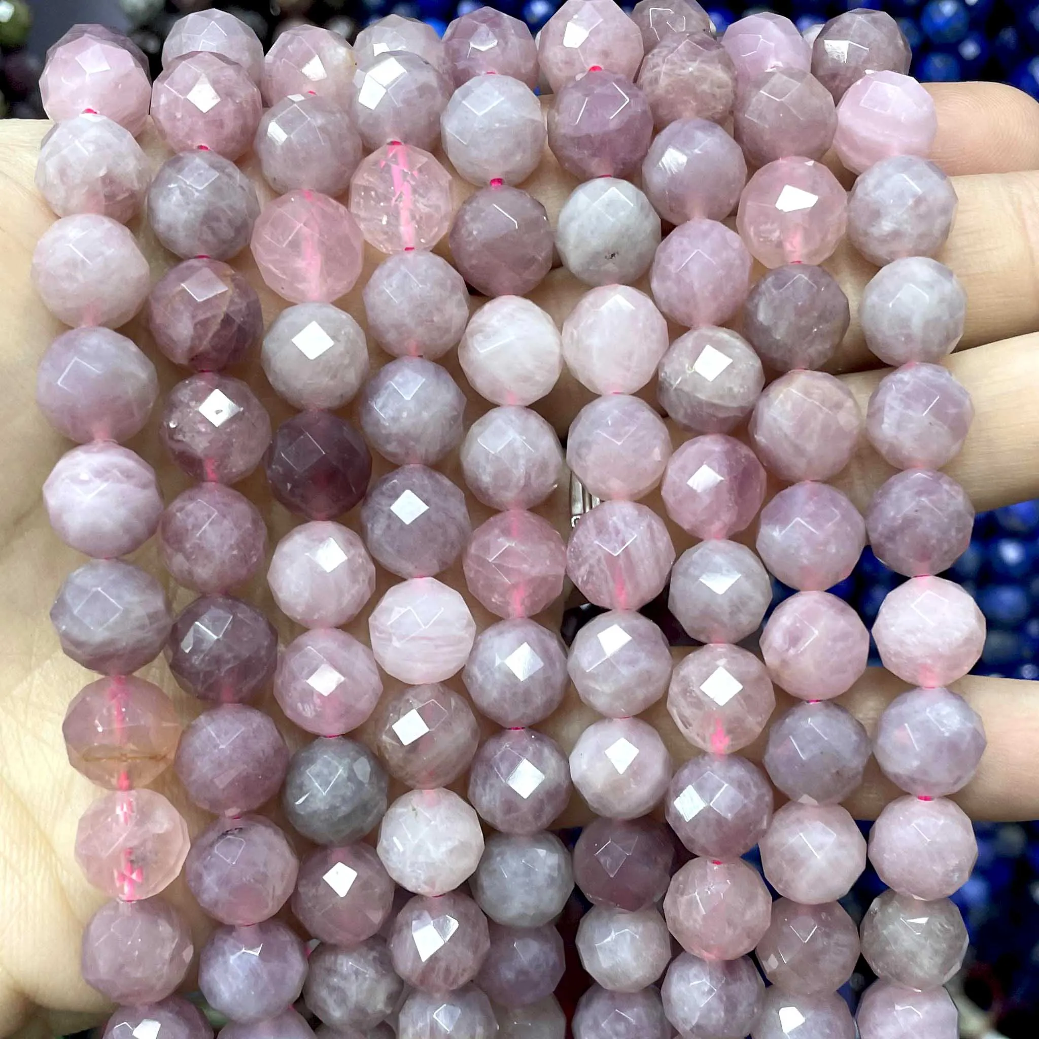 7.5/10mm Naturstein facettiert rosa Rosenquarz runde Edelstein Spacer Perlen für Schmuck herstellung DIY Zubehör 3/8 ''Zoll