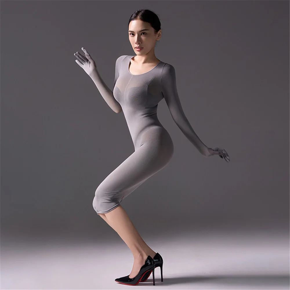 Sexy Women 120D Mask Cover Head Tight Pencil Dress Glove Sleeve Bodycon Micro Mini Dress Elastic Packet Hip Step Dress