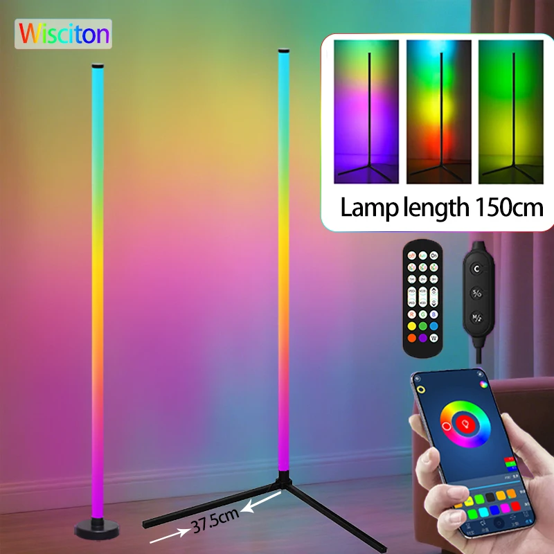 150cm Smart APP Corner Floor Lamp Dimmable RGB LED Modern Mood Lighting Alexa Stand Lights for Bedroom Gaming Living Room Decor