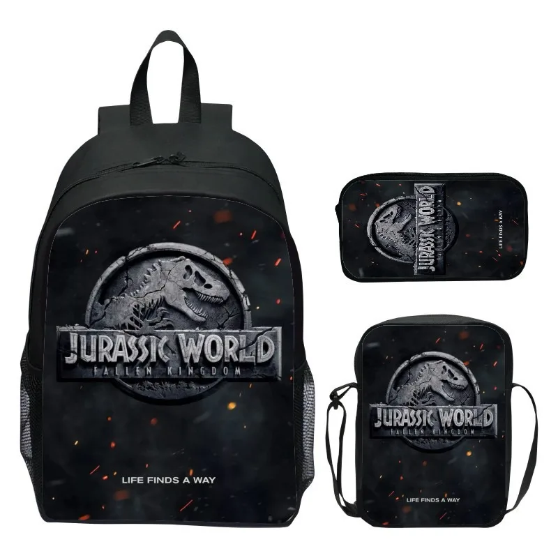 

Three-piece Suit Children's Schoolbag Jurassic Dinosaur World Primary School Students' Fashion Backpack Cool Backpack Men Women.