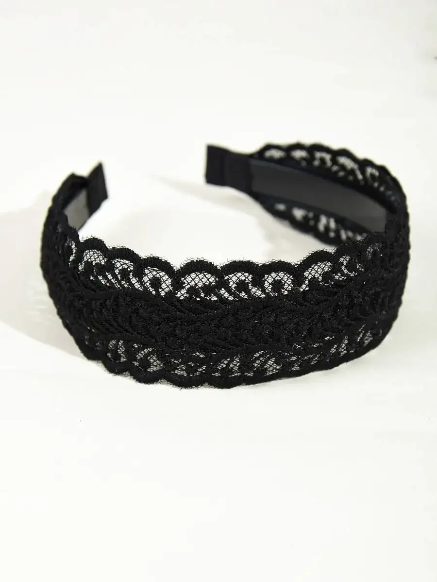 

Wide Lace Headband For Women Vintage Floral Hair Accessory Black