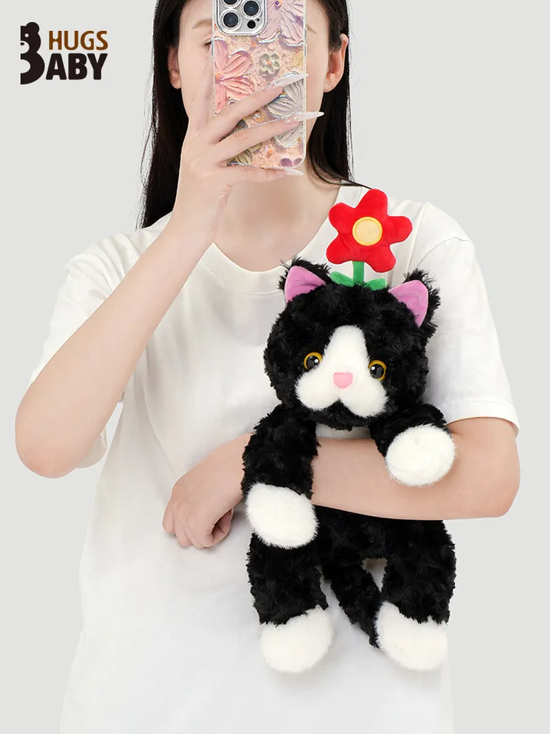 

Плюшевая кукла-кошка Hugs Baby черно-белая с красным цветочным декором, мягкая игрушка-компаньон для сна, подарок на день рождения для детей, девочек и мальчиков