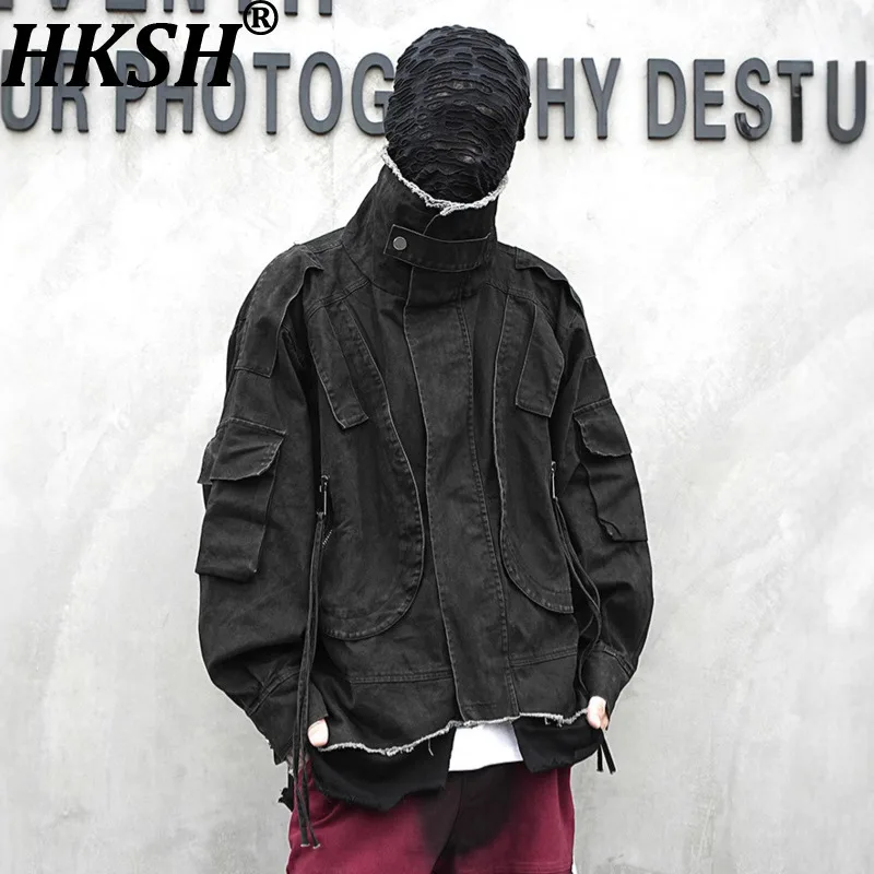 

HKSH 2025 Autumn Winter New Man Dark Punk Stand Collar Jacket Trendy Brand Hip Hop Waste Land Vintage Coats Safari Style HK13050