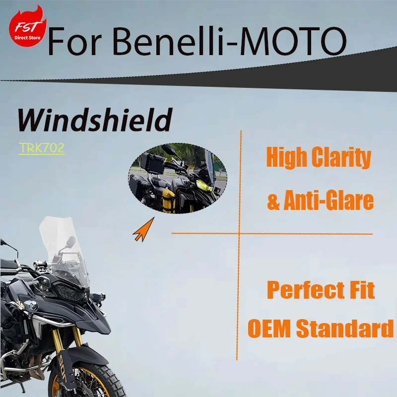 Adventure Touring Extended Windshield for Benelli TRK702, Wider & Taller Wind Deflector