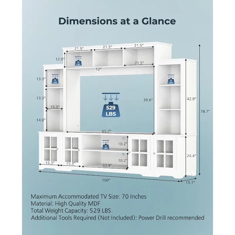 Large Wall Unit Entertainment Center with Storage,Modern TV Bookshelves and Bridge Cabinet,Living Room Tall Bookshelf 65.7